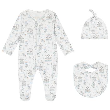 Baby Boys Blue & White Carousel Babygrow Gift Set (3 Piece)