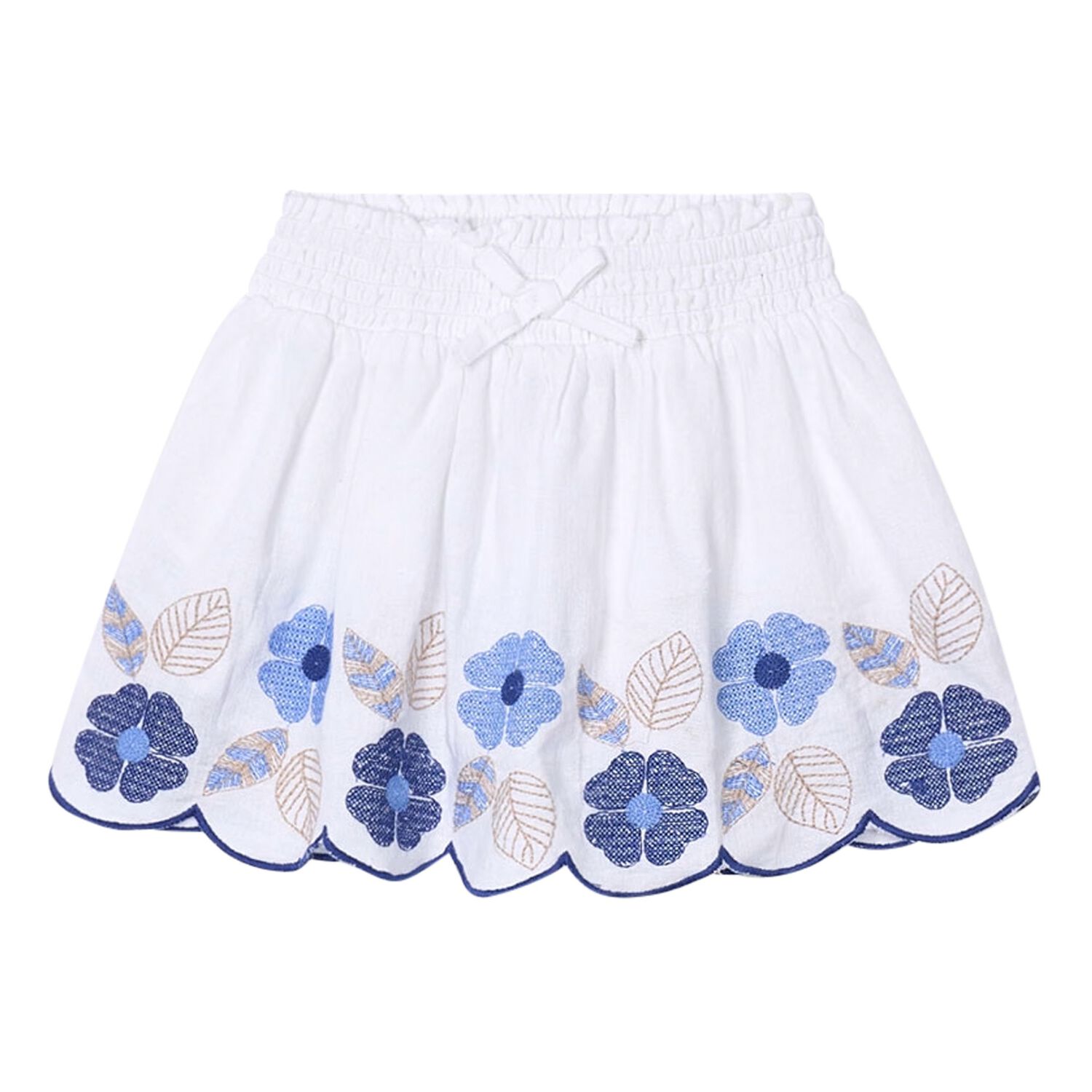 Girls White & Blue Embroidered Skirt, 1, hi-res image number null