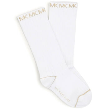 Girls White & Gold Logo Socks