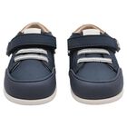 Younger Boys Navy Blue Faux Leather Trainers, 1, hi-res