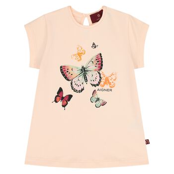 Younger Girls Pink Butterflies Logo T-Shirt