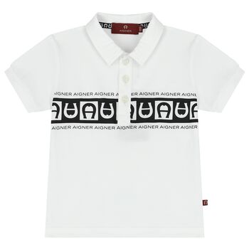 Younger Boys White & Black Logo Polo Shirt