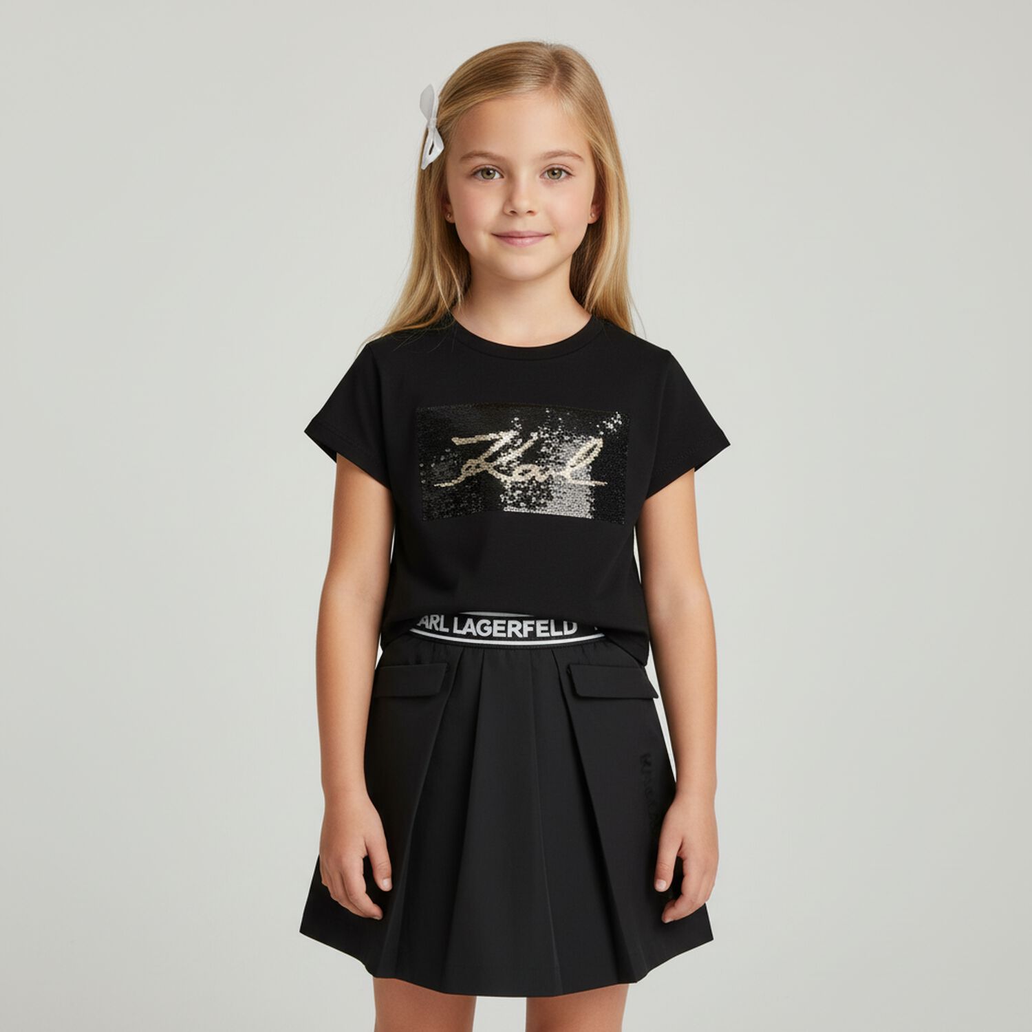 Girls Black Logo T-Shirt, 1, hi-res