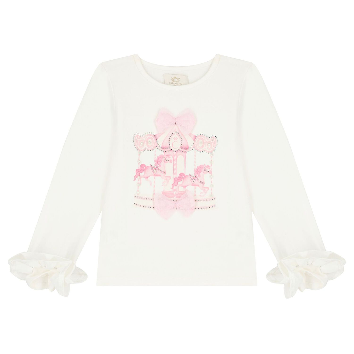 Girls Ivory & Pink Carousel Skirt Set, 1, hi-res image number null