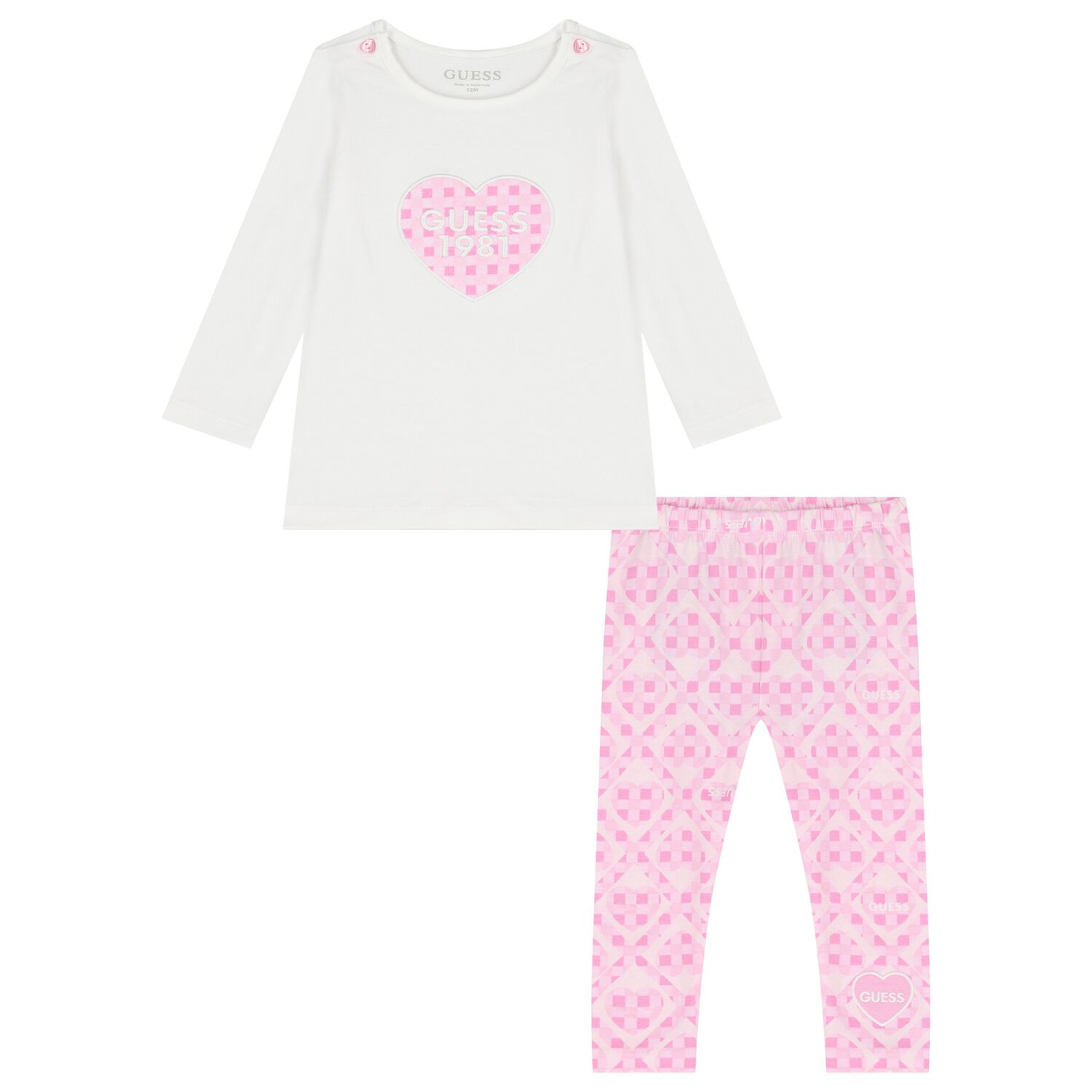 Baby Girls White & Pink Heart Leggings Set, 1, hi-res