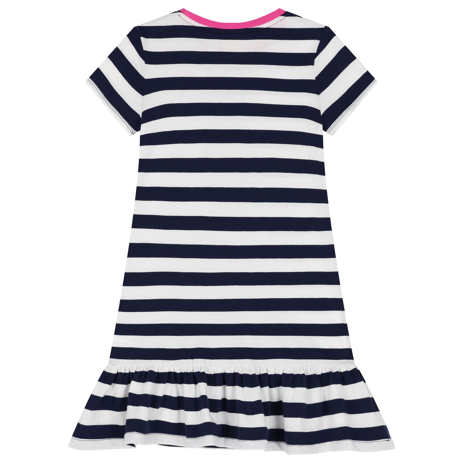 Girls White & Navy Blue Logo Dress, 1, hi-res