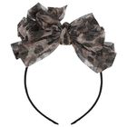 Girls Black & Beige Leopard Bow Headband, 2, hi-res