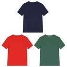 Boys Navy Blue, Green & Orange Logo T-Shirts ( 3-Pack ), 2, hi-res