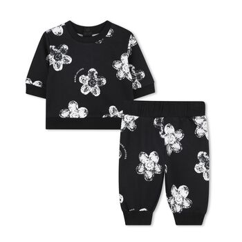 Younger Girls Black Flower Tracksuit