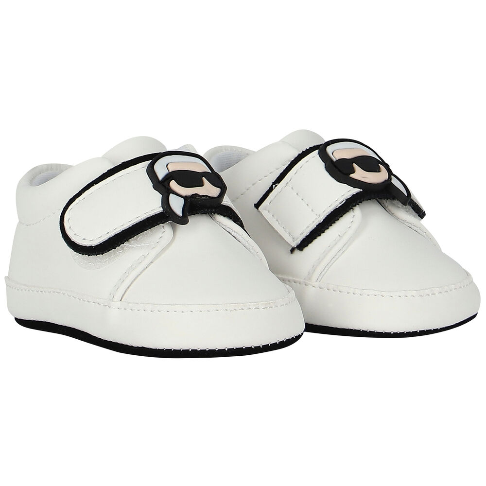 KARL LAGERFELD Baby Boys Ivory Leather Pre Walker Shoes Junior