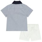 Baby Boys White & Blue Logo Shorts Set, 1, hi-res