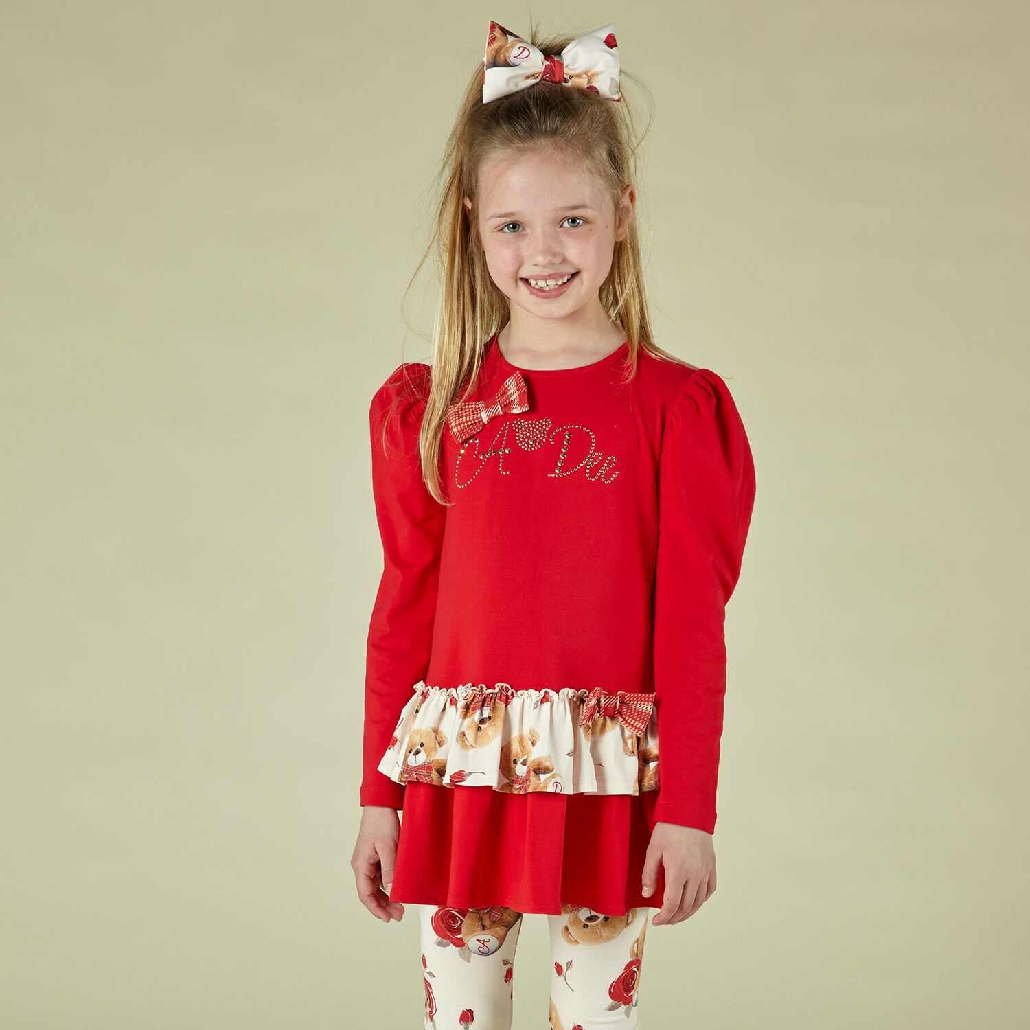 Girls Red & Ivory Logo Leggings Set, 1, hi-res