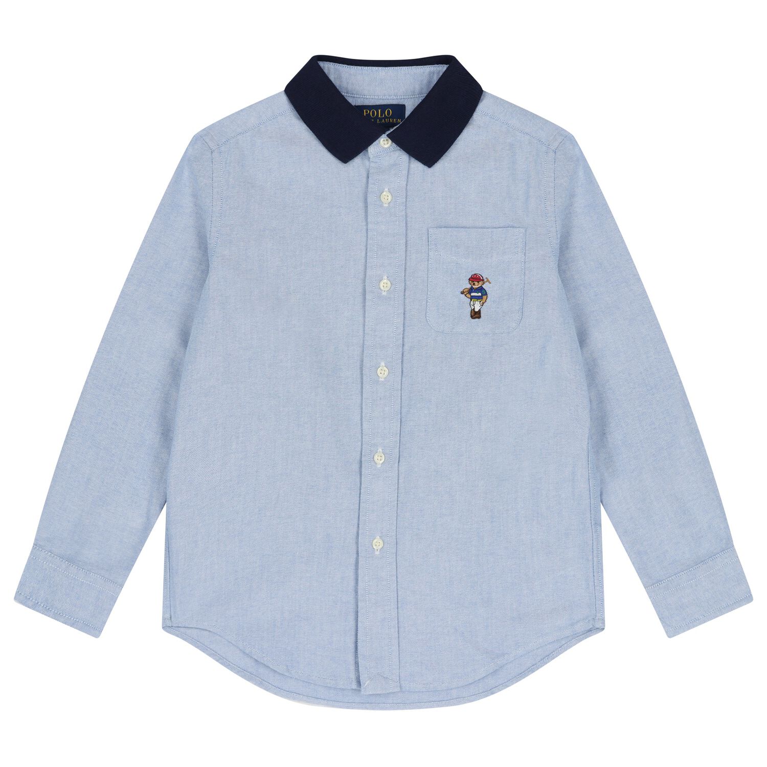 Boys Blue Polo Bear Denim Shirt, 1, hi-res