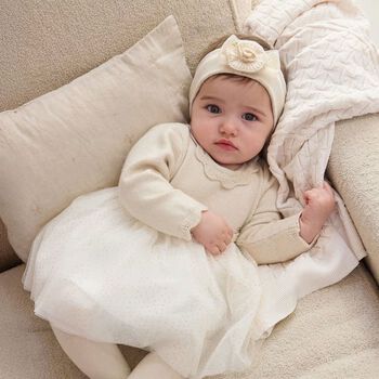 Baby Girls Beige, Ivory & Gold Tulle Dress