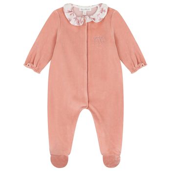 Baby Girls Pink & Ivory Toile De Jouy Babygrow