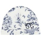 Ivory & Navy Blue Toile De Jouy Baby Hat, 1, hi-res