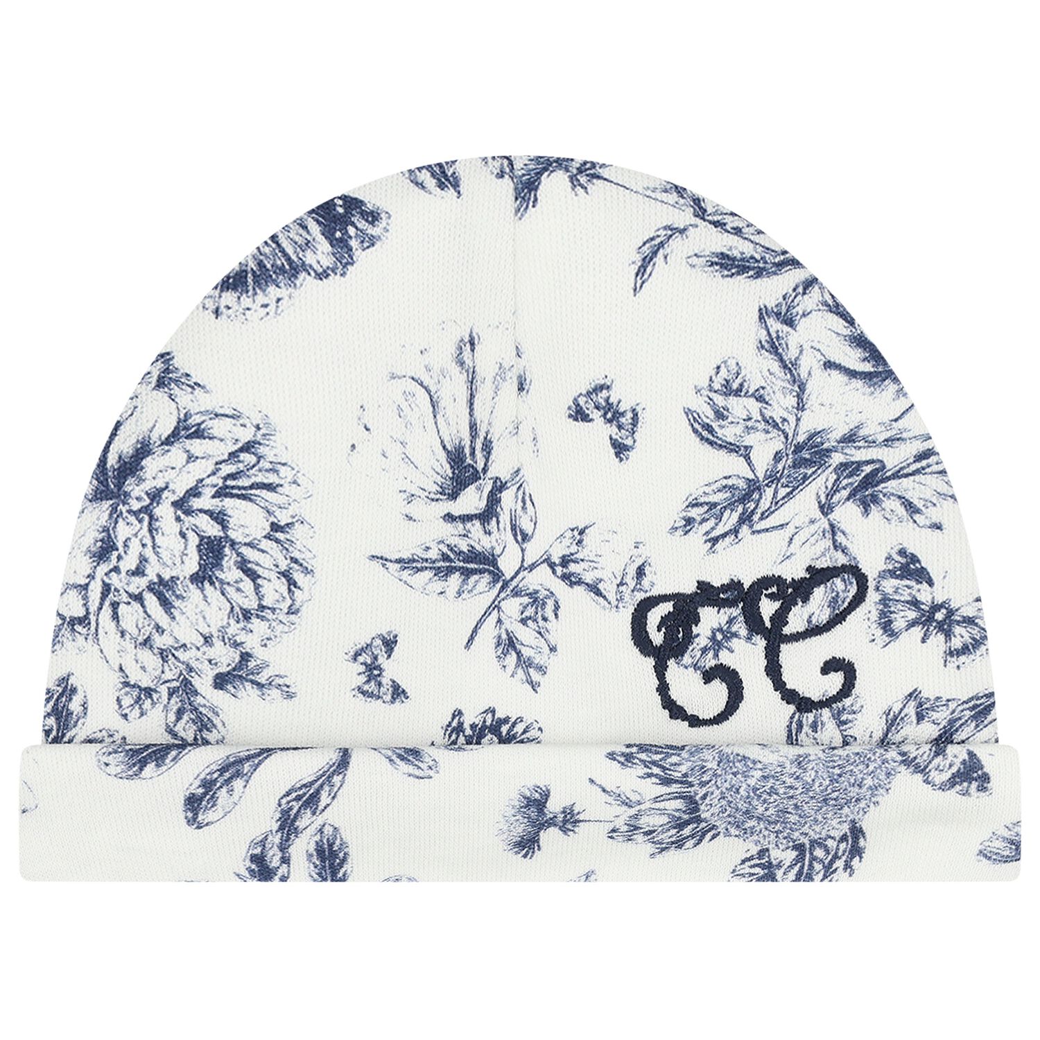 Ivory & Navy Blue Toile De Jouy Baby Hat, 1, hi-res