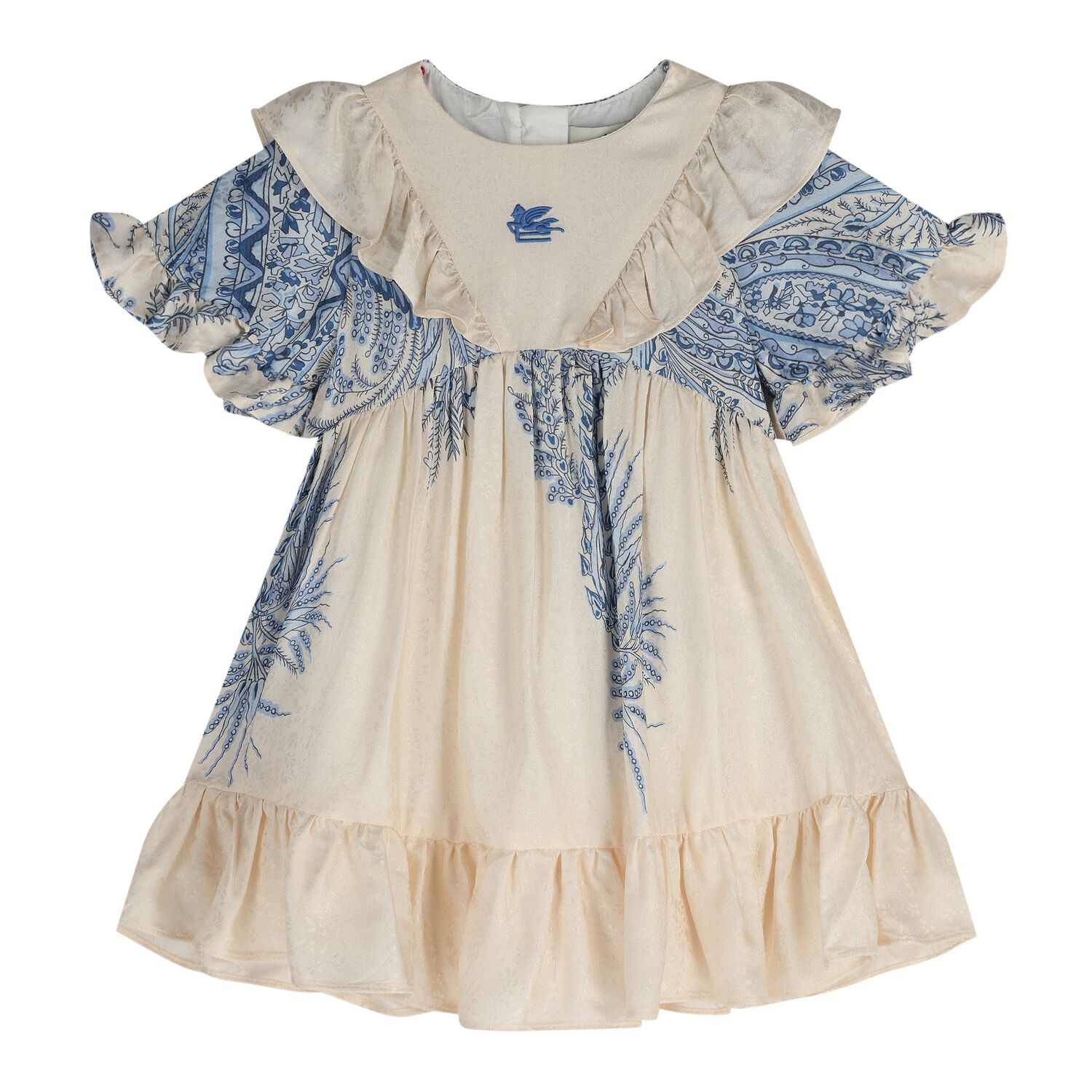 Baby Girls Ivory & Blue Paisley Dress, 1, hi-res