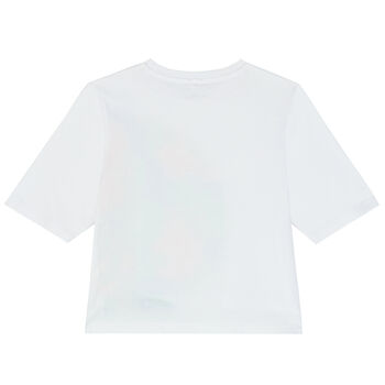 Girls White Logo Long Sleeve Top