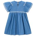 Girls Denim Blue Floral Lace Dress, 1, hi-res