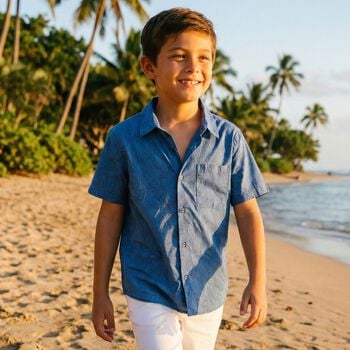 تيشيرت أولاد بطبعه أوراق الشجر باللون الازرق 