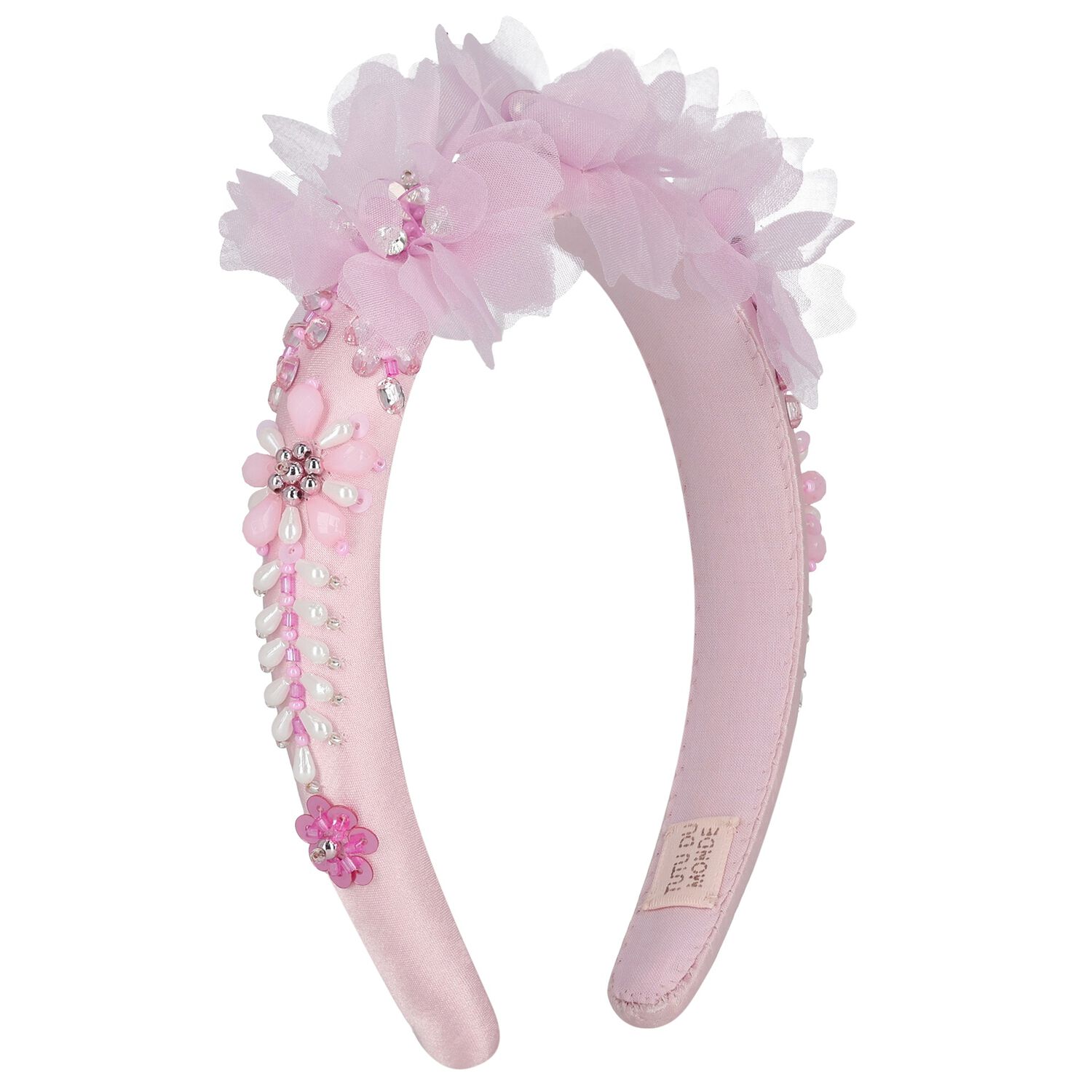 Girls Pink Embellished Satin Headband, 1, hi-res