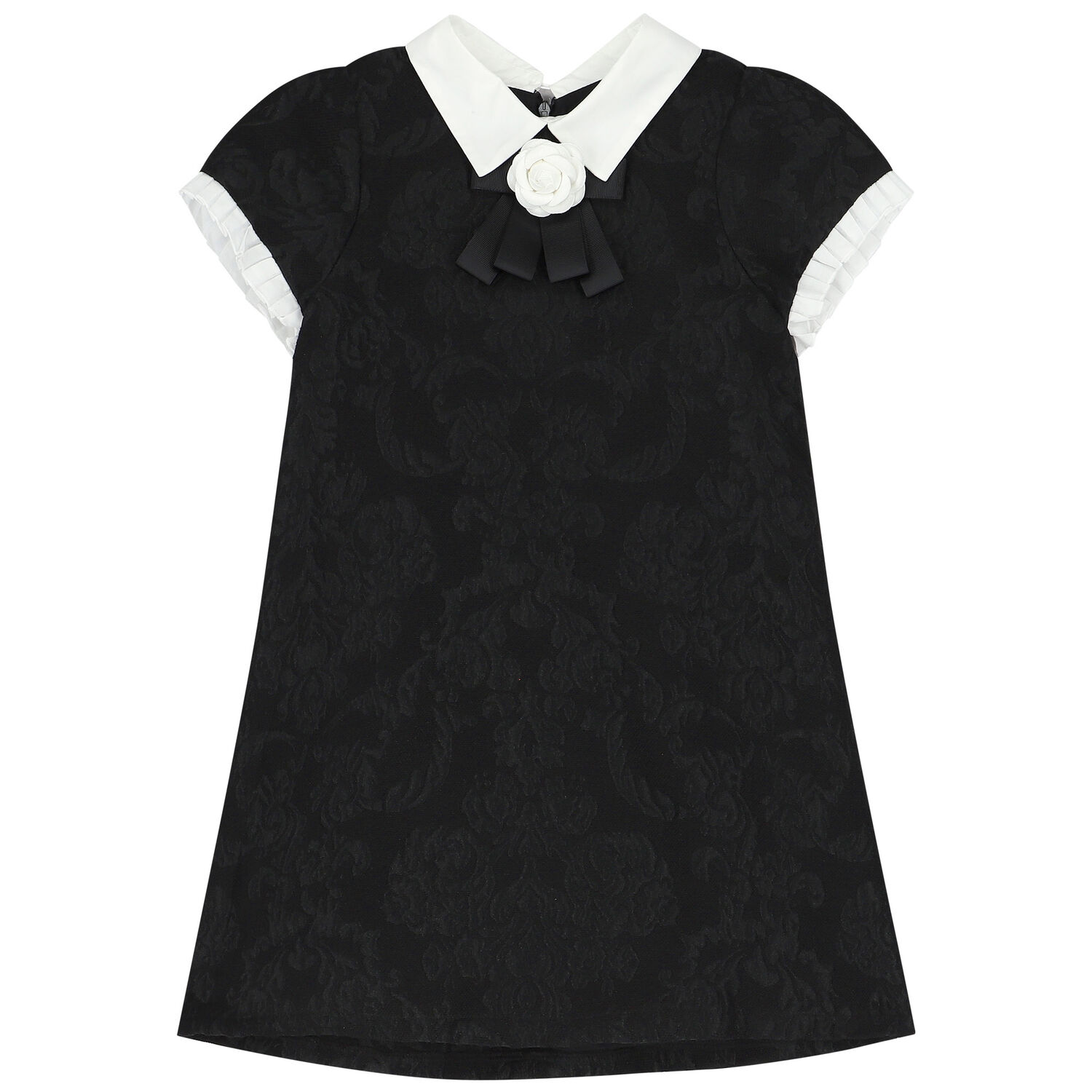 Girls Black Jacquard Dress, 1, hi-res