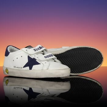 Ivory & Navy Blue Logo Trainers