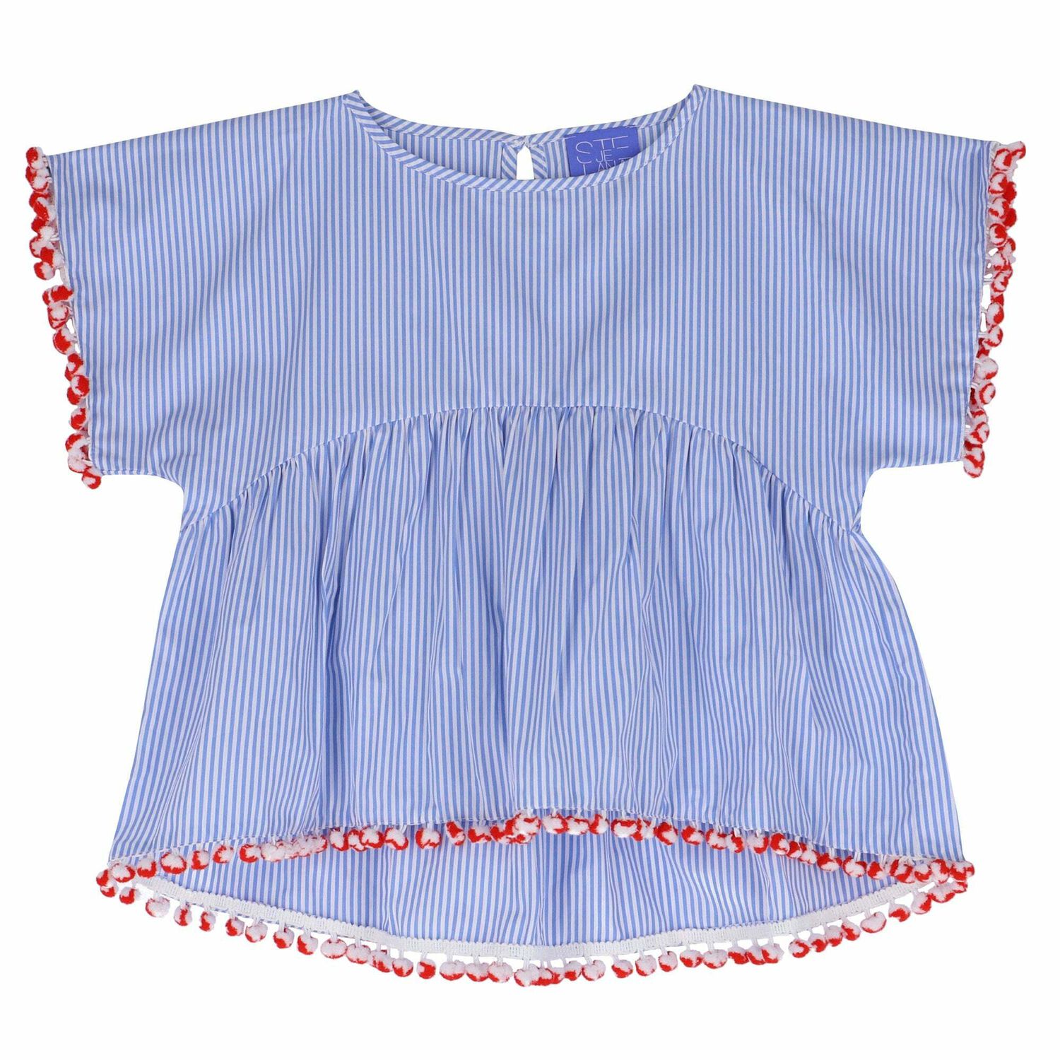 Girls Blue & White Stripe Top, 1, hi-res