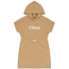 فستان هودى بنات بالشعار باللون البيج, 2, hi-res