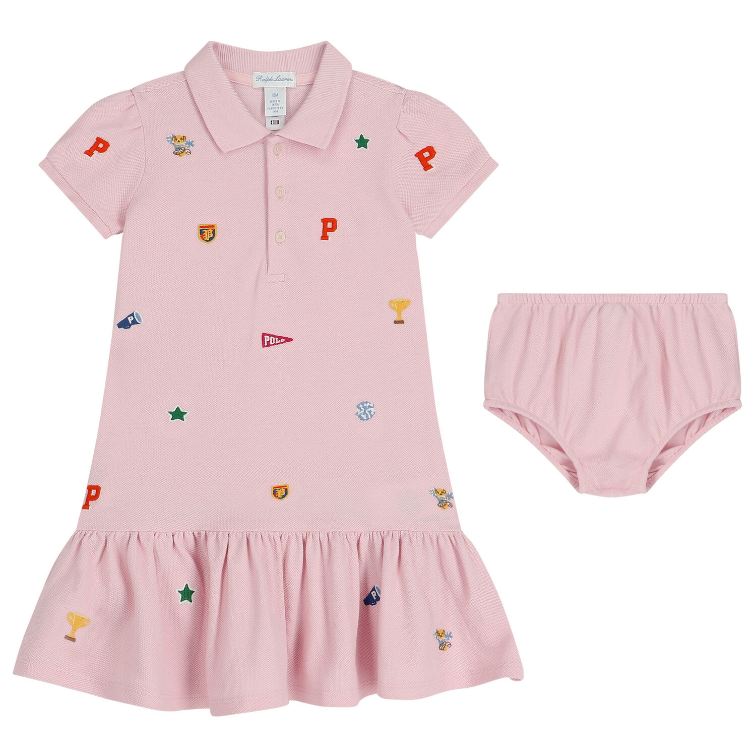 Baby Girls Pink Polo Dress Set, 1, hi-res