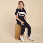 بنطلون رياضى بالشعار باللون الكحلى للبنات, 1, hi-res