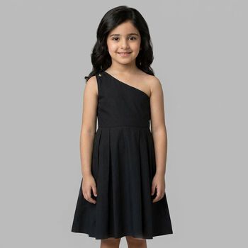 Girls Black One Shoulder Dress