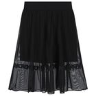 Girls Black Logo Mesh Skirt, 1, hi-res