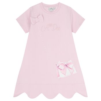 Girls Pink Logo Bow Bag Print Dress