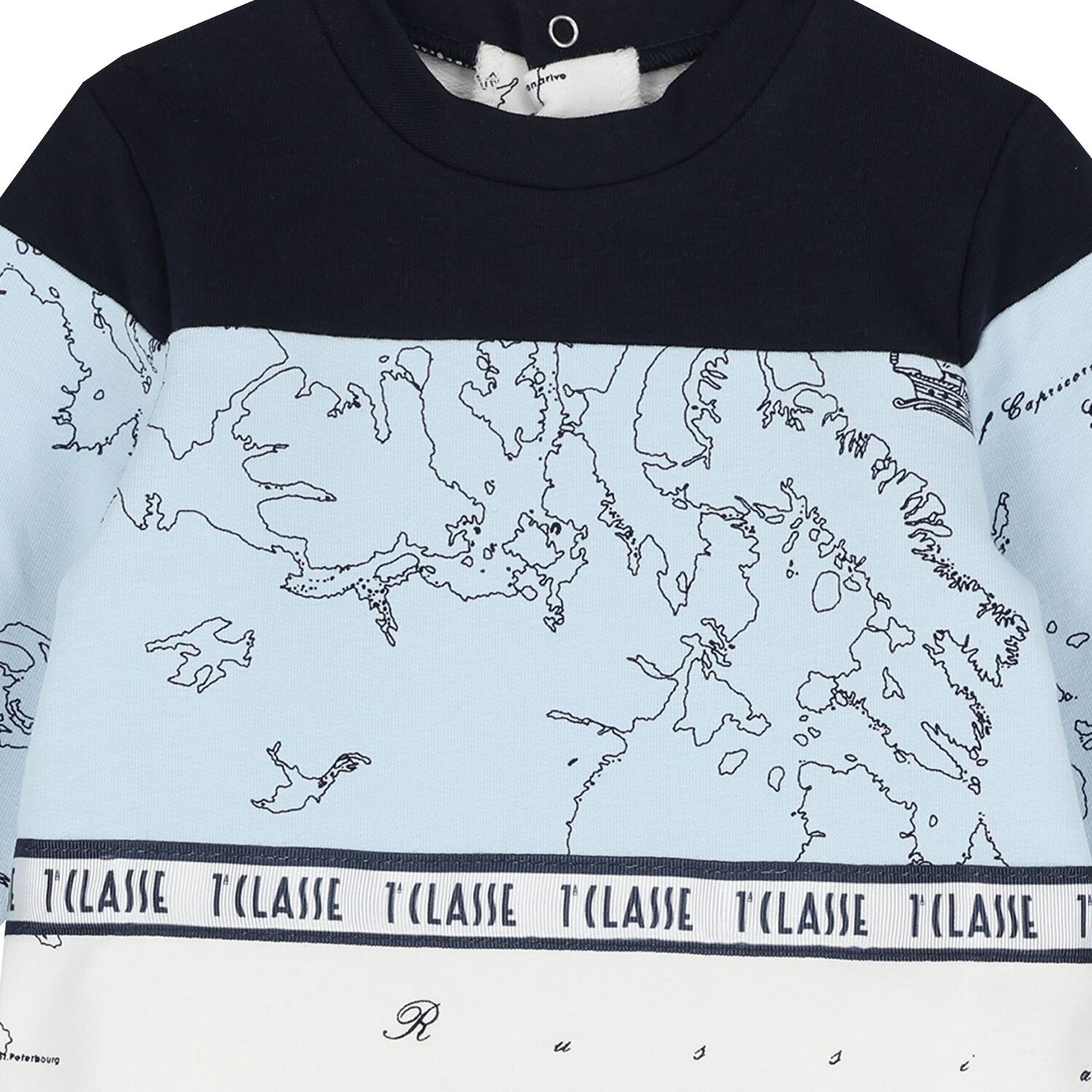 ملابس أطفال للأولاد الصغار باللونين الأزرق والأبيض مع خريطة جغرافية, 1, hi-res