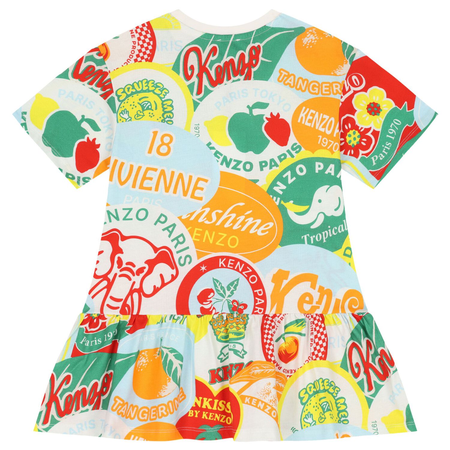 Girls Multi-Coloured Logo Fruits Dress, 1, hi-res