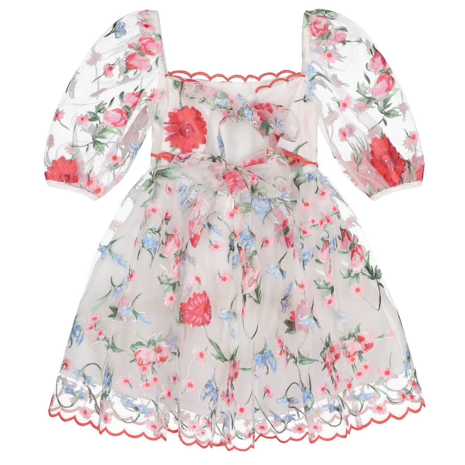 فستان تول مطرز باللون العاجي و الوردي للبنات , 1, hi-res