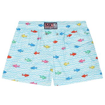 Boys Blue Sharks Print Swim Shorts