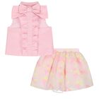 Girls Pink Ruffled Skirt Set, 2, hi-res