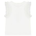 Girls White Diamante Bow Top, 2, hi-res