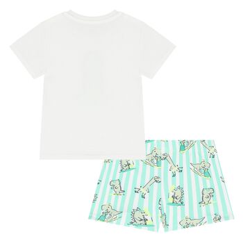 Younger Boys White & Aqua Dinosaur Swim Shorts Set