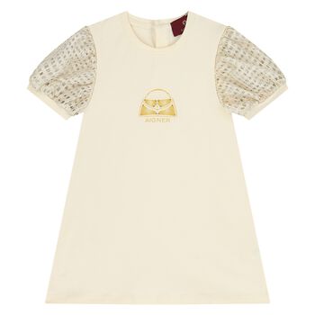 Younger Girls Ivory & Gold Bag Dress