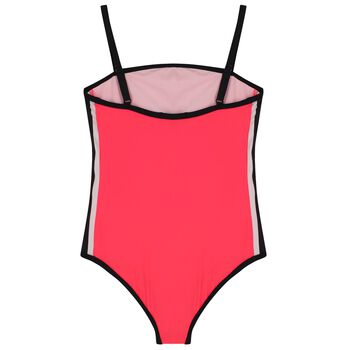Girls Neon Pink Logo Swimsuit