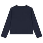Girls Navy Blue Car Logo Sleeve Top, 1, hi-res