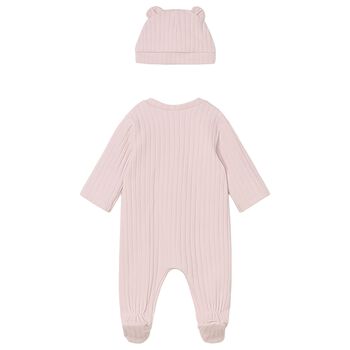 Baby Girls Pink Ribbed Babygrow & Hat Set