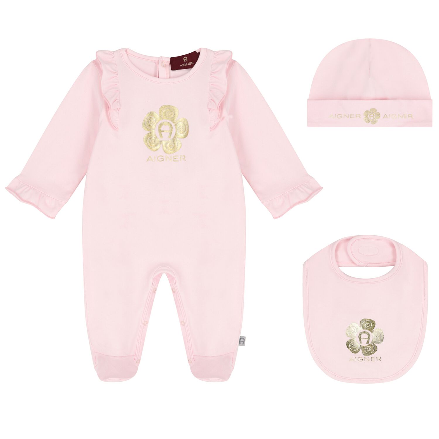 Baby Girls Pink & Gold Logo Babygrow Gift Set, 1, hi-res