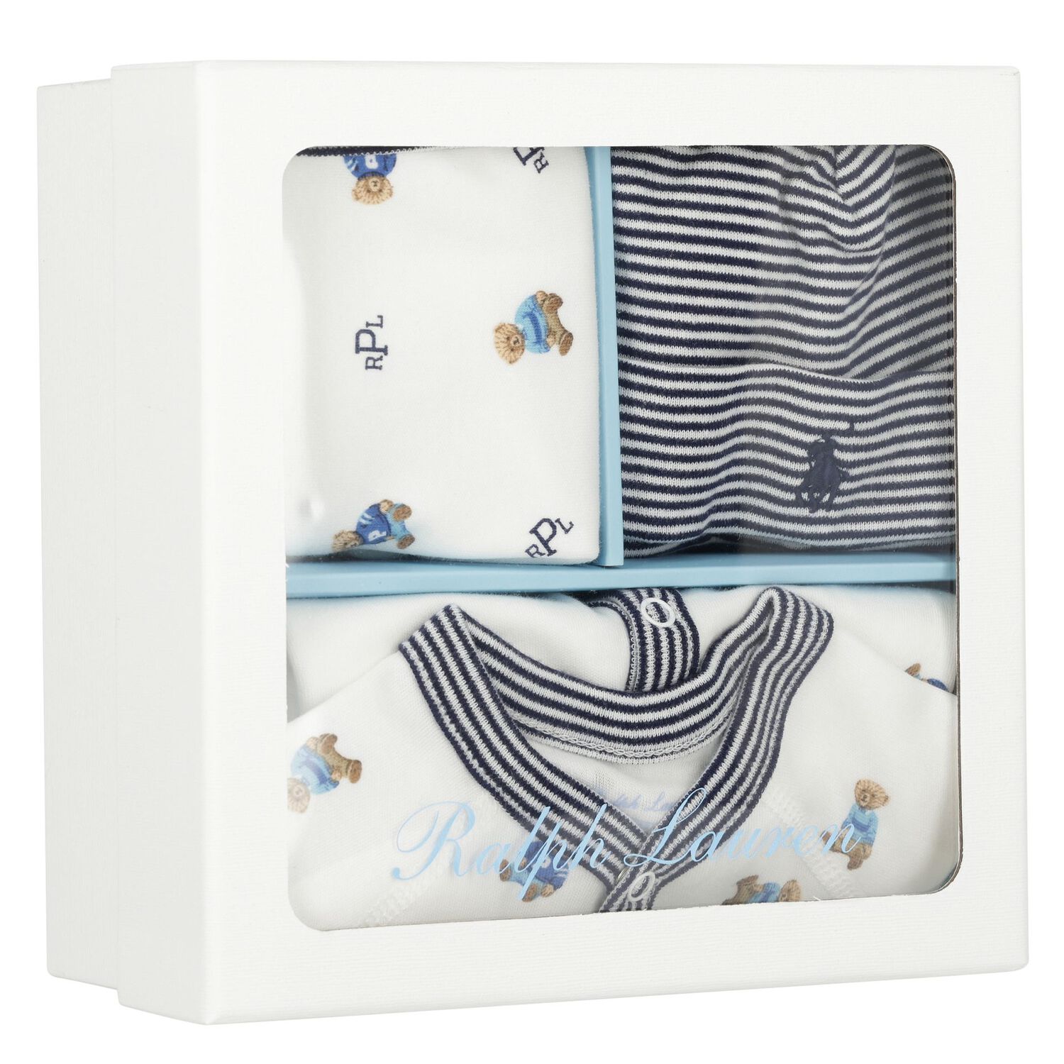 Baby Boys White & Navy Blue Logo Babygrow Gift Set, 1, hi-res image number null