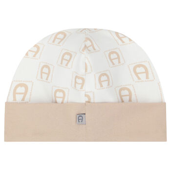 White & Beige Logo Baby Hat