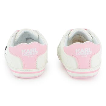 Baby White & Pink Choupette Pre Walker Shoes, 1 Baby White & Pink Choupette Pre Walker Shoes